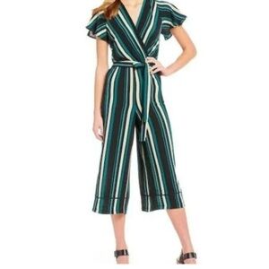 As U Wish Teal and Black Striped Jumpsuit